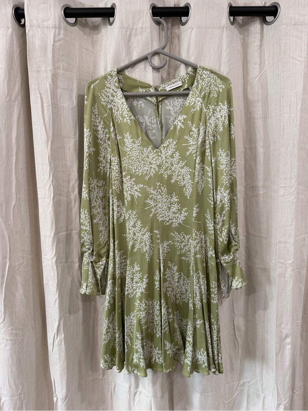 Rebecca Taylor Olive Green Floral Long Sleeve V-Neck Dress